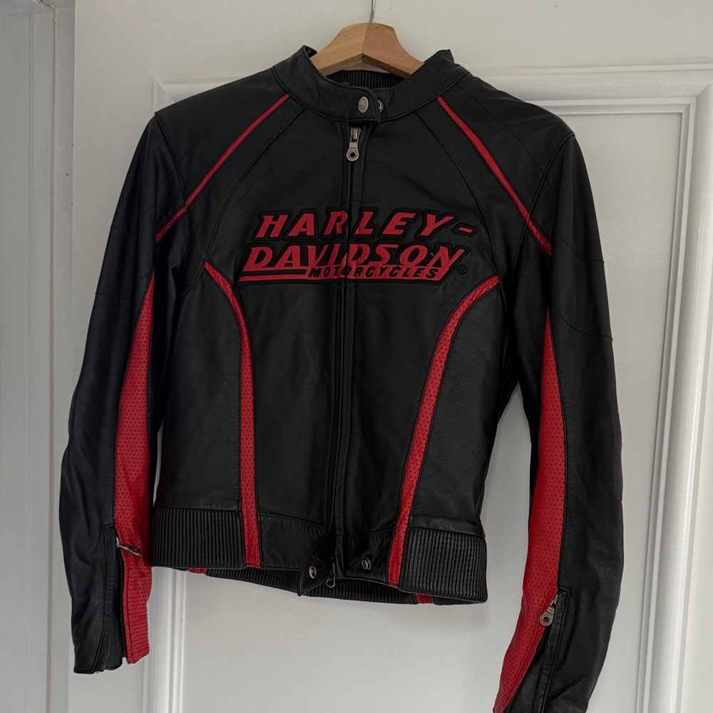 Harley-Davidson Black Leather Jacket with Red Accents